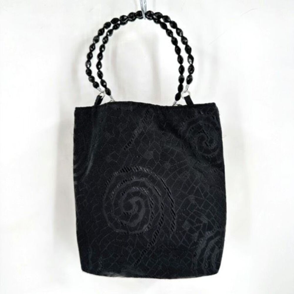 Vintage 90s Das Women's Swirl Print Textured Beaded Strap Purse Mini Bag‎ Black